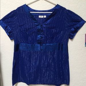 Cato Short Sleeve Blouse in Royal Blue w Silver